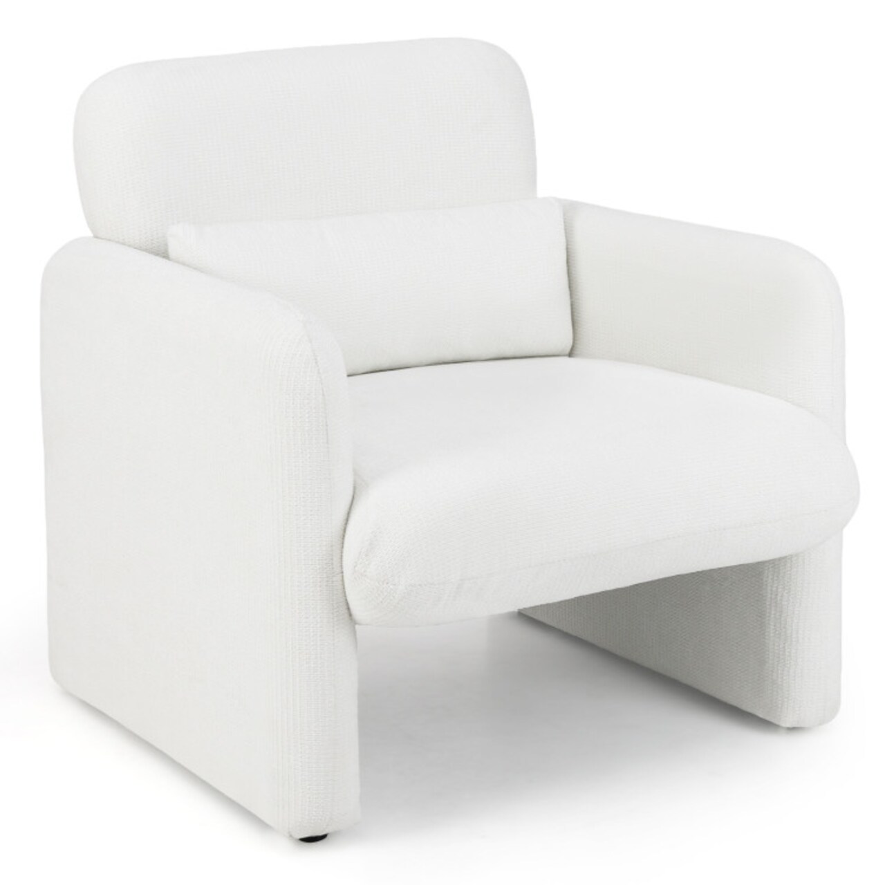 White Chenille Accent Chair with Lumbar Pillow for Living Room and Office